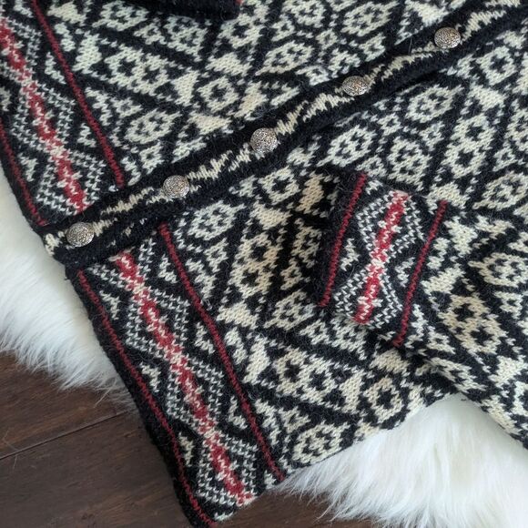 Vintage LL Bean Nordic Fair Isle Cardigan Sweater Silver Buttons Large Made USA - Picture 2 of 8